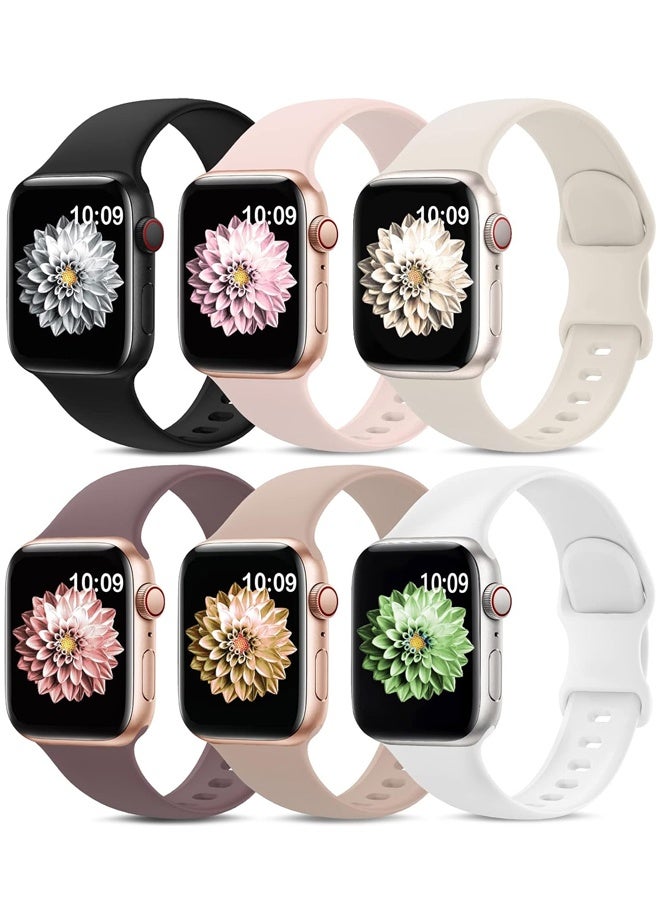 مجموعة من 6 أحزمة رياضية متوافقة مع ساعات أبل، مقاسات 38 مم، 40 مم، 41 مم، 42 مم، 44 مم، 45 مم، 49 مم، 46 مم، حزام سيليكون مقاوم للماء لساعات أبل من السلسلة 11، 10، 9، ألترا، 8، 7، 6، 5، 4، 3، 2، 1، SE، للرجال والنساء - Image 1